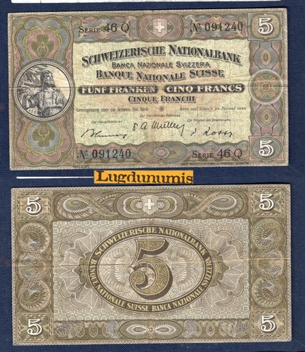 Suisse francs 20 1 1949 - 5, 20/1/1949