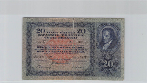 Suisse francs 1944 n - suisse, 20