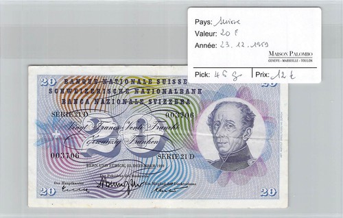 Billet suisse francs - 20,