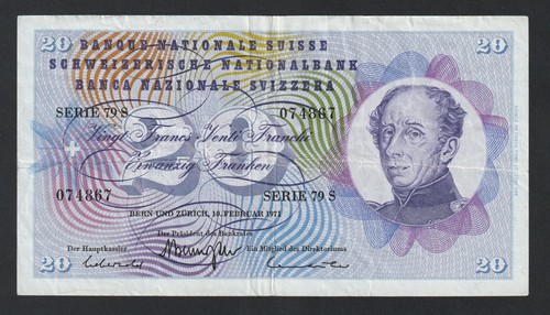 Francs suisse 1971 - 20, francs,